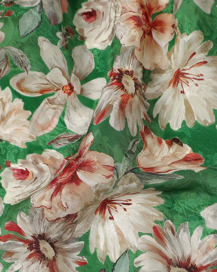 Green Floral Printed Viscose Fabric 110 Cms India Origin-D27560
