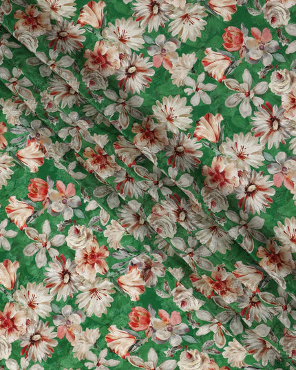 Green Floral Printed Viscose Fabric 110 Cms India Origin-D27560