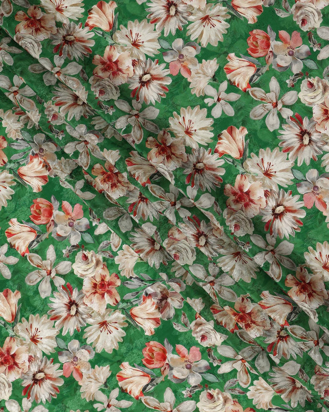 Green Floral Printed Viscose Fabric 110 Cms India Origin-D27560