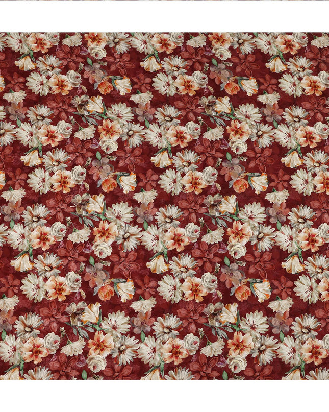 Maroon Floral Printed Viscose Fabric Soft Lightweight Flowing Dress Material for Apparel Sewing Craft Use 110 Cms Width India Origin-D27312