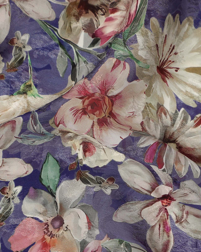 Royal Blue Floral Printed Viscose Fabric Soft Flowing Lightweight Dress Material for Apparel Sewing Craft Use 110 Cms Width India Origin-D27313