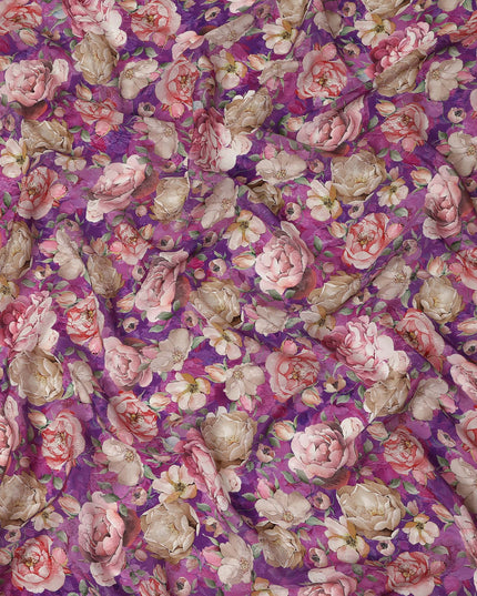 Purple Floral Printed Viscose Fabric Soft Lightweight Flowing Dress Material for Apparel Sewing Craft Fashion Use 110 Cms Width India Origin-D27314