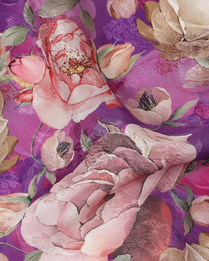 Purple Floral Printed Viscose Fabric Soft Lightweight Flowing Dress Material for Apparel Sewing Craft Fashion Use 110 Cms Width India Origin-D27314