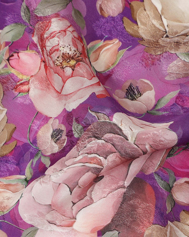 Purple Floral Printed Viscose Fabric Soft Lightweight Flowing Dress Material for Apparel Sewing Craft Fashion Use 110 Cms Width India Origin-D27314