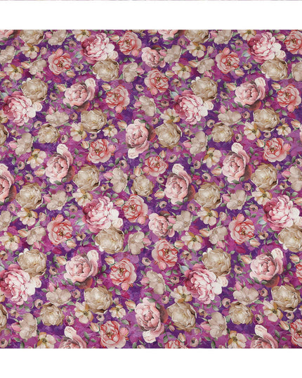 Purple Floral Printed Viscose Fabric Soft Lightweight Flowing Dress Material for Apparel Sewing Craft Fashion Use 110 Cms Width India Origin-D27314