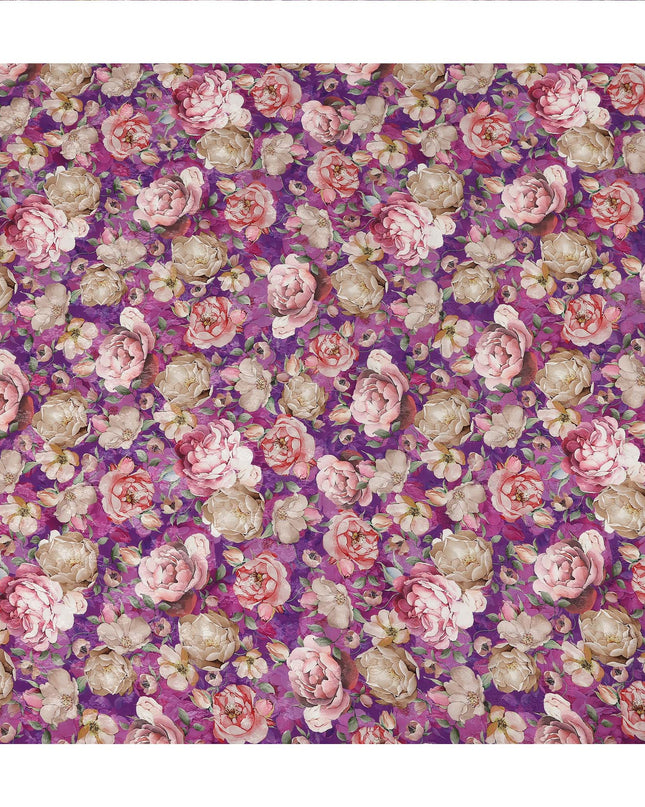 Purple Floral Printed Viscose Fabric Soft Lightweight Flowing Dress Material for Apparel Sewing Craft Fashion Use 110 Cms Width India Origin-D27314