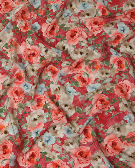 Coral Floral Printed Viscose Fabric 110 Cms India Origin-D27562