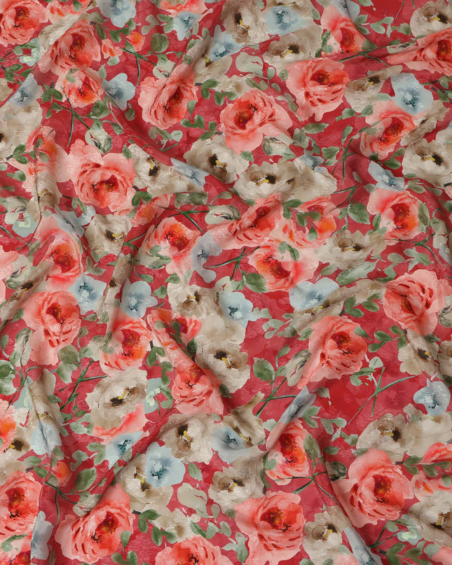 Coral Floral Printed Viscose Fabric 110 Cms India Origin-D27562