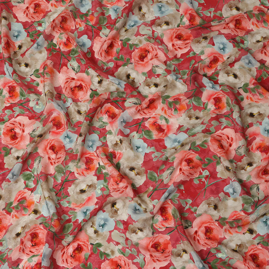 Coral Floral Printed Viscose Fabric 110 Cms India Origin-D27562