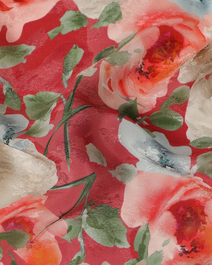 Coral Floral Printed Viscose Fabric 110 Cms India Origin-D27562