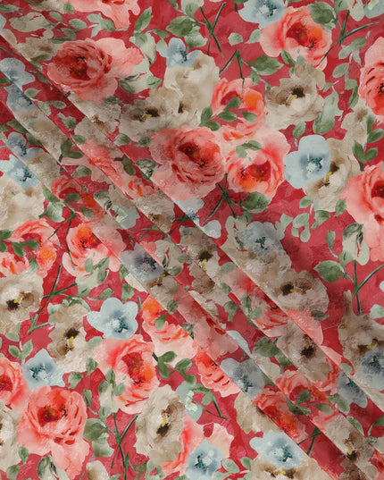 Coral Floral Printed Viscose Fabric 110 Cms India Origin-D27562