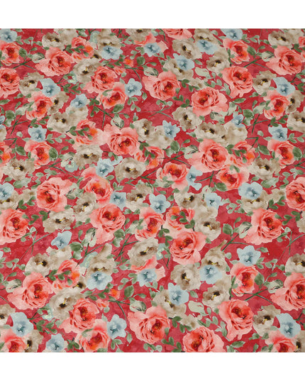 Coral Floral Printed Viscose Fabric 110 Cms India Origin-D27562