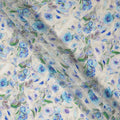Ivory Blue Floral Printed Viscose Fabric 110 Cms India Origin-D27563