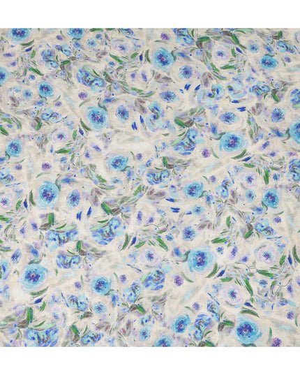 Ivory Blue Floral Printed Viscose Fabric 110 Cms India Origin-D27563