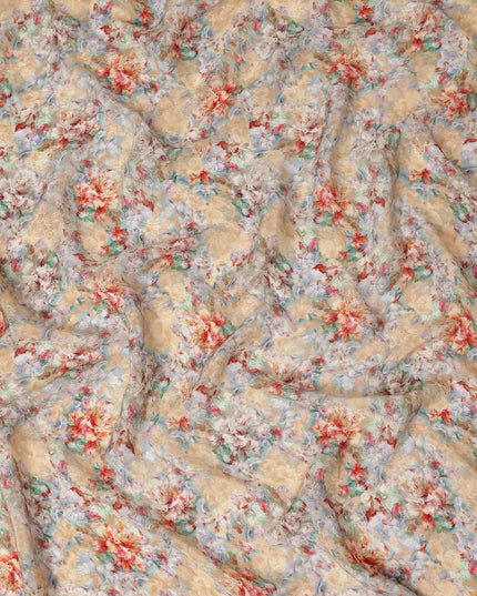 Peach Beige Floral Printed Viscose Fabric 110 Cms India Origin-D27550