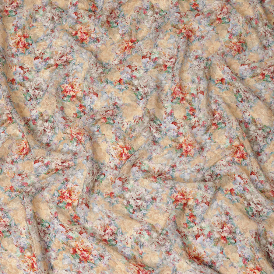 Peach Beige Floral Printed Viscose Fabric 110 Cms India Origin-D27550