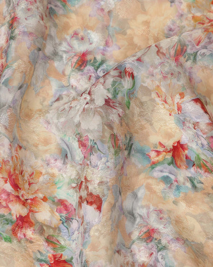 Peach Beige Floral Printed Viscose Fabric 110 Cms India Origin-D27550