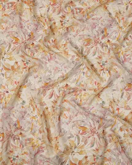Cream Floral Watercolor Print Viscose Crepe Fabric 110 Cms India-D27007 - Regal Fabrics