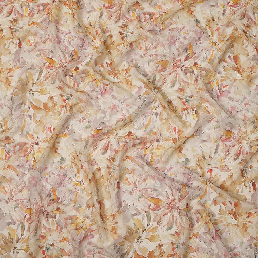 Cream Floral Watercolor Print Viscose Crepe Fabric 110 Cms India-D27007 - Regal Fabrics