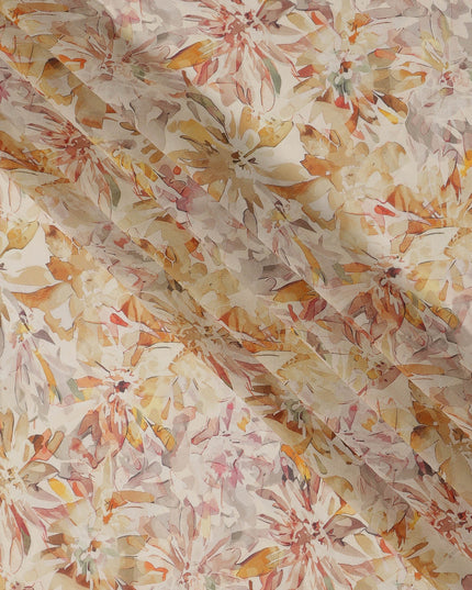 Cream Floral Watercolor Print Viscose Crepe Fabric 110 Cms India-D27007 - Regal Fabrics