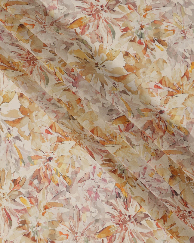 Cream Floral Watercolor Print Viscose Crepe Fabric 110 Cms India-D27007