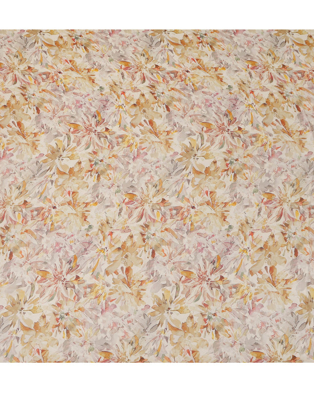 Cream Floral Watercolor Print Viscose Crepe Fabric 110 Cms India-D27007