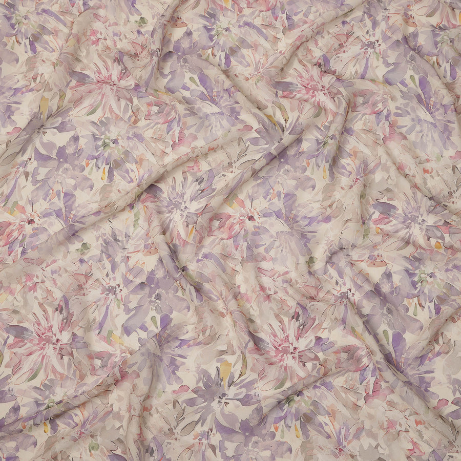 Cream Pastel Floral Watercolor Print Viscose Crepe Fabric 110 Cms India-D27012 - Regal Fabrics