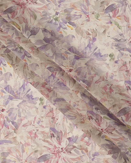 Cream Pastel Floral Watercolor Print Viscose Crepe Fabric 110 Cms India-D27012 - Regal Fabrics