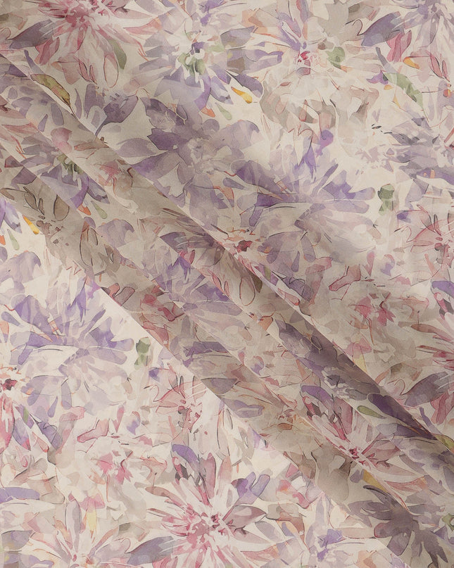 Cream Pastel Floral Watercolor Print Viscose Crepe Fabric 110 Cms India-D27012