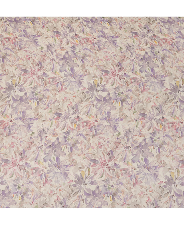 Cream Pastel Floral Watercolor Print Viscose Crepe Fabric 110 Cms India-D27012