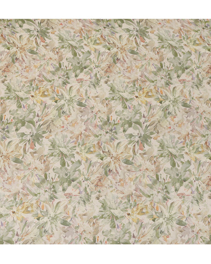 Cream Sage Green Floral Watercolor Print Viscose Crepe Fabric 110 Cms India-D27016 - Regal Fabrics