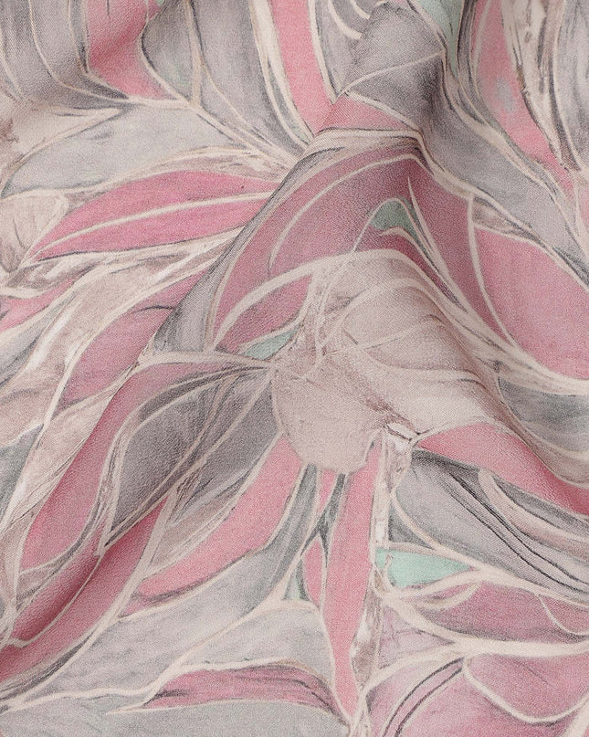 Pink Abstract Marble Swirl Print Viscose Crepe Fabric 110 Cms India-D27015