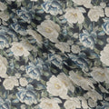 Charcoal Grey Blue & Ivory Floral Printed Viscose Crepe Fabric 110 Cms India-D26857
