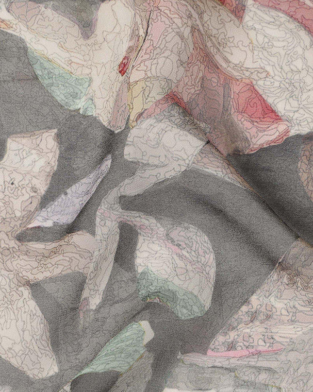 Grey Pastel Abstract Floral Print Viscose Crepe Fabric 110 Cms India-D27014