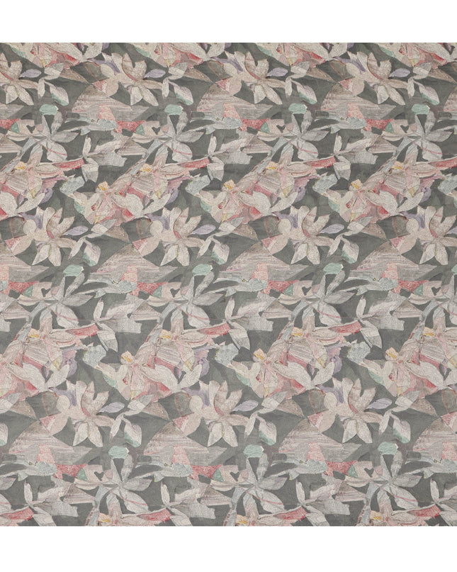Grey Pastel Abstract Floral Print Viscose Crepe Fabric 110 Cms India-D27014