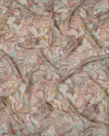 Taupe Beige Pastel Abstract Floral Print Viscose Crepe Fabric 110 Cms India-D27018 - Regal Fabrics