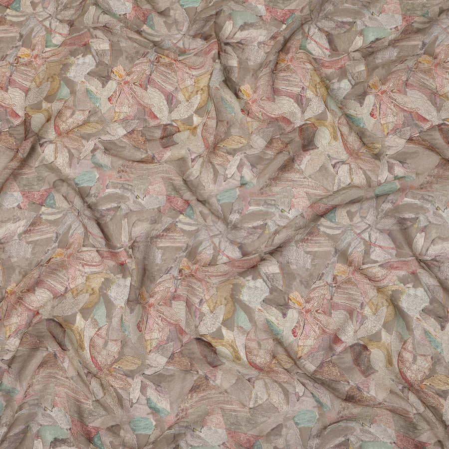 Taupe Beige Pastel Abstract Floral Print Viscose Crepe Fabric 110 Cms India-D27018 - Regal Fabrics