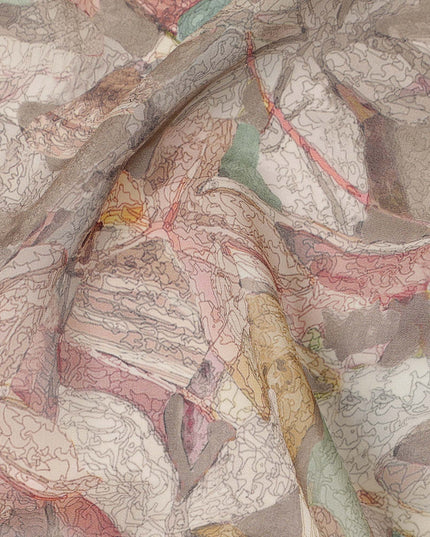 Taupe Beige Pastel Abstract Floral Print Viscose Crepe Fabric 110 Cms India-D27018 - Regal Fabrics