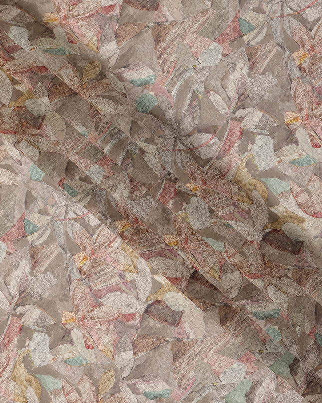Taupe Beige Pastel Abstract Floral Print Viscose Crepe Fabric 110 Cms India-D27018