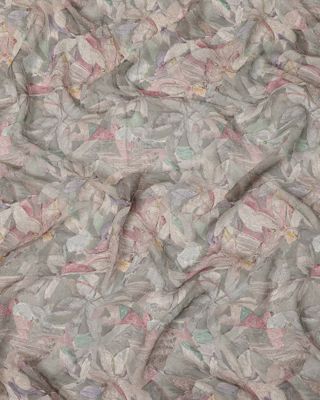 Grey Pastel Abstract Floral Print Viscose Crepe Fabric 110 Cms India-D27017