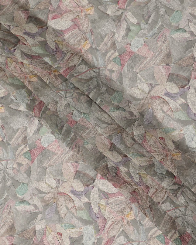 Grey Pastel Abstract Floral Print Viscose Crepe Fabric 110 Cms India-D27017