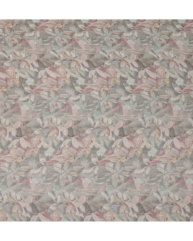 Grey Pastel Abstract Floral Print Viscose Crepe Fabric 110 Cms India-D27017