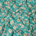 Teal Turquoise Ivory & Blush Floral Printed Viscose Silk Crepe Fabric 110 Cms India-D26865