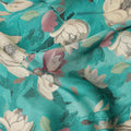 Teal Turquoise Ivory & Blush Floral Printed Viscose Silk Crepe Fabric 110 Cms India-D26865