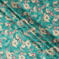 Teal Turquoise Ivory & Blush Floral Printed Viscose Silk Crepe Fabric 110 Cms India-D26865
