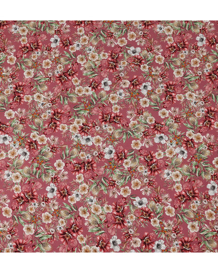 Dusty Rosewood Pink Floral Synthetic Crepe Fabric 110cm