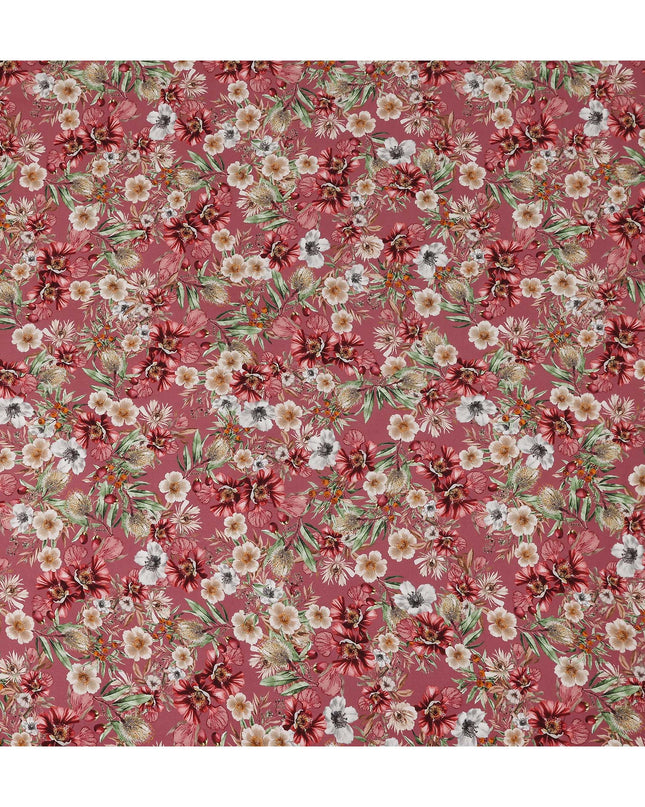 Dusty Rosewood Pink Floral Synthetic Crepe Fabric 110cm
