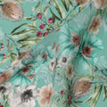 Mint Green Beige Floral Printed Viscose Crepe Fabric 110 Cms Width Soft Flowing Lightweight Dress Material India-D27924