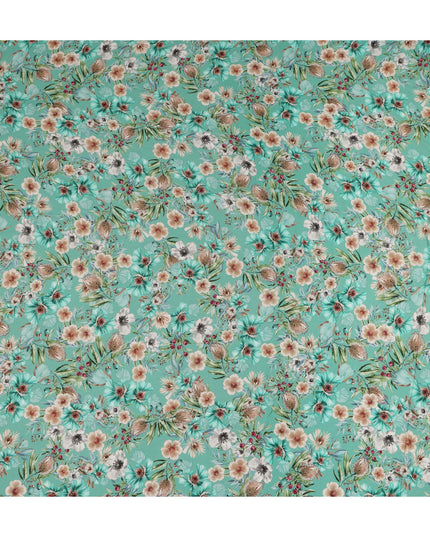 Mint Green Beige Floral Printed Viscose Crepe Fabric 110 Cms Width Soft Flowing Lightweight Dress Material India-D27924