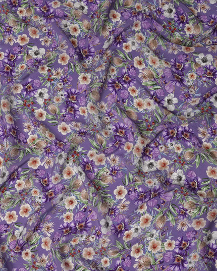 Amethyst Violet Purple Floral Synthetic Crepe Fabric 110cm